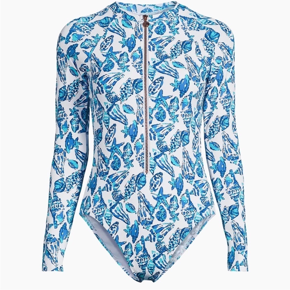 Lilly Pulitzer Randee rashguard one piece swimsuit Shell Collector NWT size 14